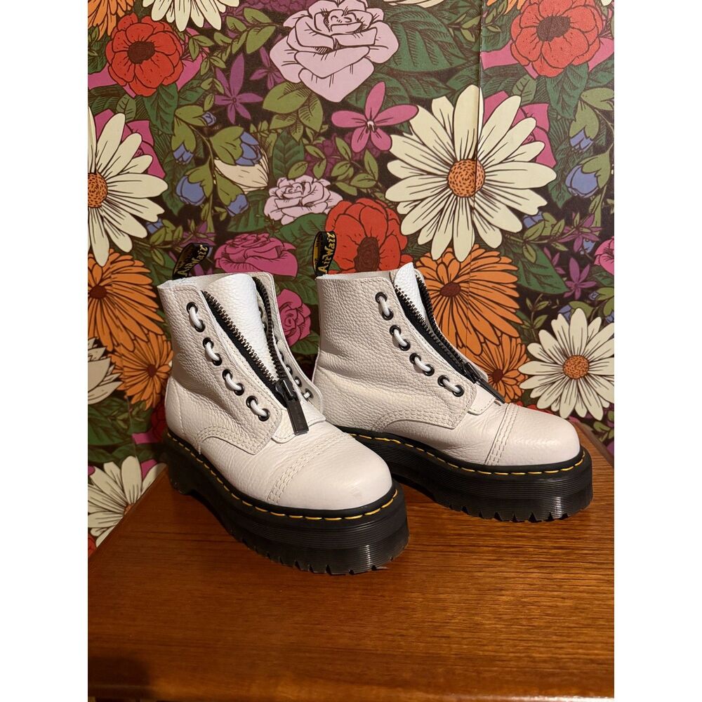 Dr Martens Sinclair White Leather Quad Platform Zip Boots Women's US 6 UK 4